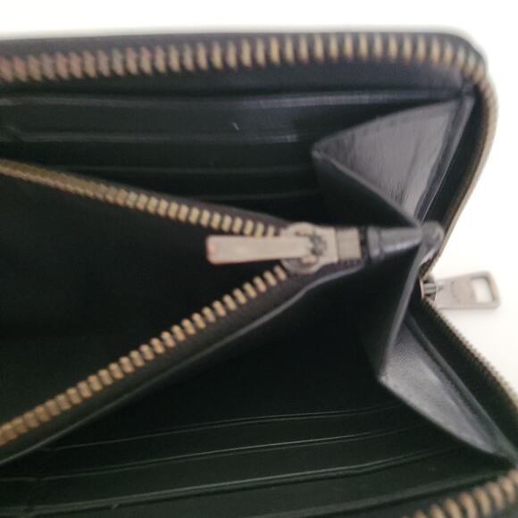 Coach Leather Wallet Solid Black Zip Around Large Clutch Classic Logo - Picture 6 of 13